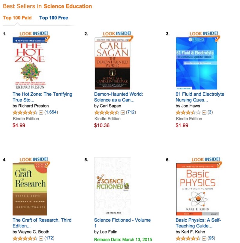 Amazon Best Sellers in Science Education, with Science Fictioned Volume 1 at number five